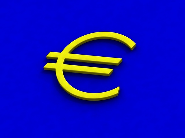 žlutý symbol eura na modrém podkladu